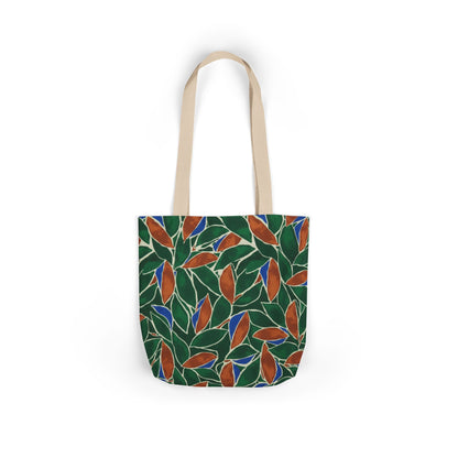 Botanical Leaves Canvas Tote — Green & Rust Floral Pattern