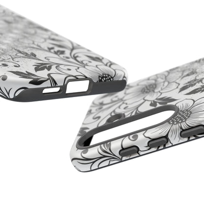 Floral Lace Phone Case — Black & White Vintage Flower Protective Case