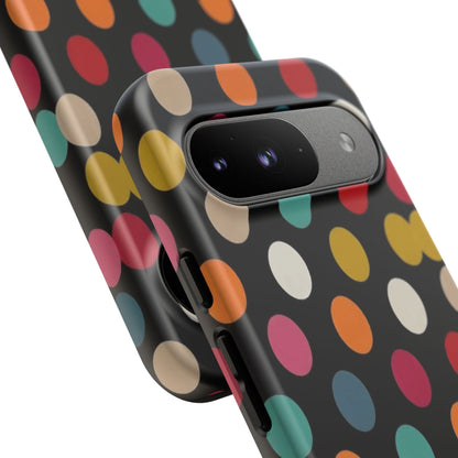 Polka Dot Tough Phone Case – Colorful Retro Dots on Black
