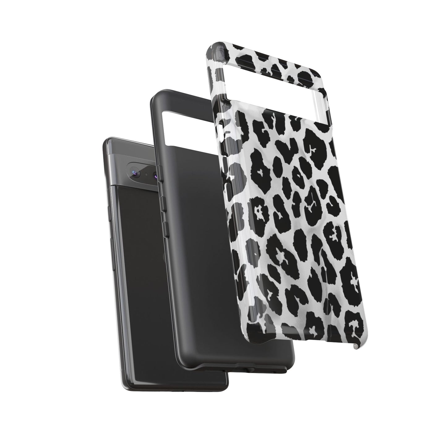 Leopard Print Tough Phone Case – Black & White Animal Pattern Protective Cover