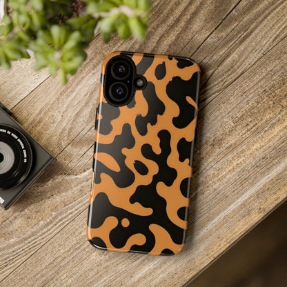 Leopard Print Phone Case — Orange & Black Tough Pattern Protective Cover