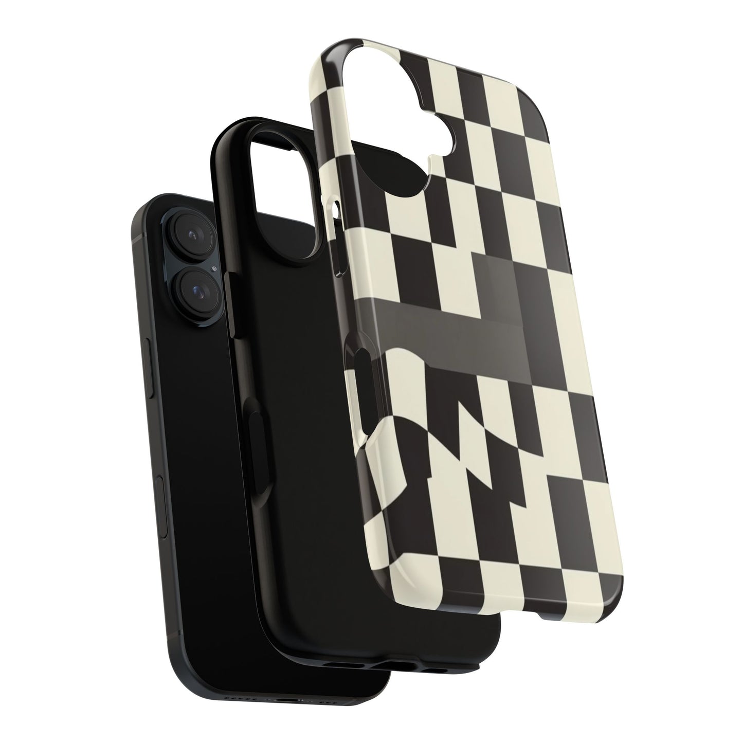 Checkerboard Wave Phone Case — Black & Cream Graphic Tough Case