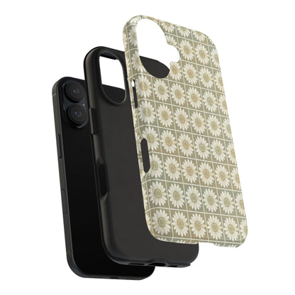 Daisy Tile Tough Phone Case — Retro Floral Protective Phone Cover