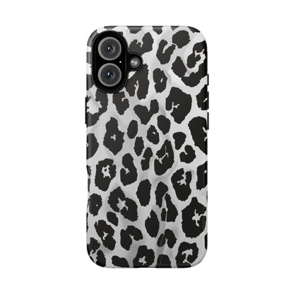 Leopard Print Tough Phone Case – Black & White Animal Pattern Protective Cover