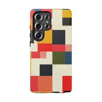 Abstract Color Block Tough Phone Case — Retro Geometric Protective Cover