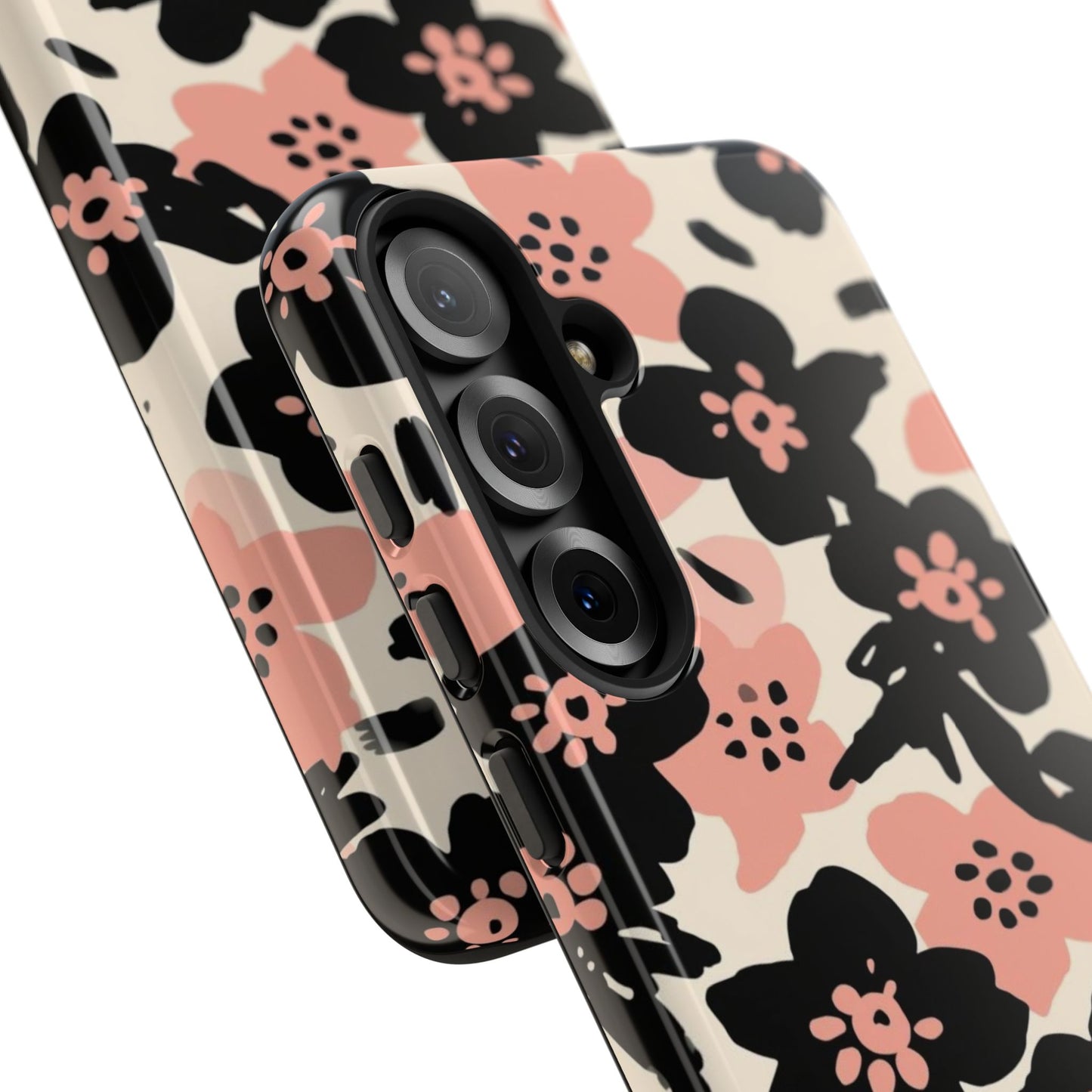 Floral Phone Case — Pink & Black Retro Blossom Protective Cover