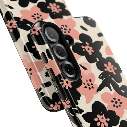 Floral Phone Case — Pink & Black Retro Blossom Protective Cover