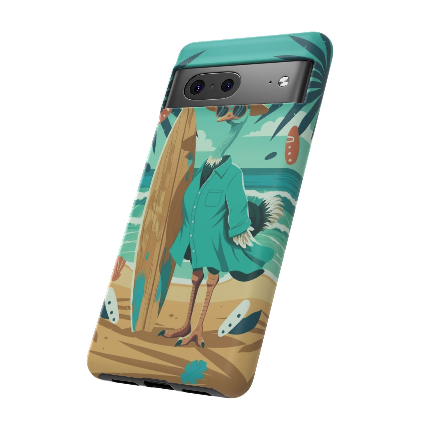 Phone Case — Retro Dressed Seagull Surfing Beach Illustration