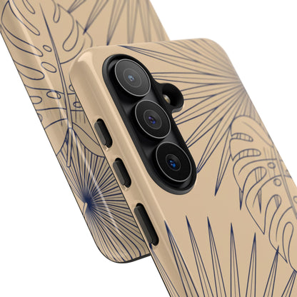 Tropical Palm Leaf Tough Phone Case — Beige Monstera Protective Cover
