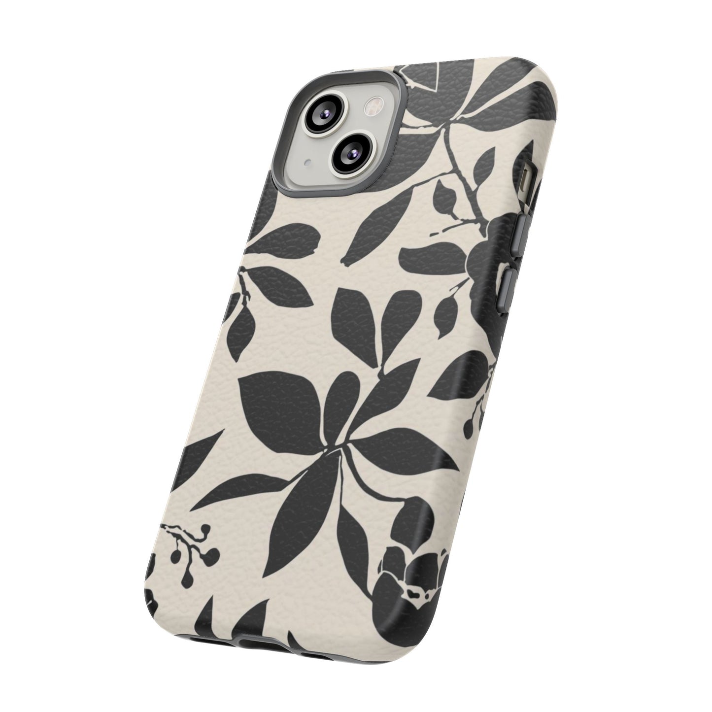 Black Floral Pattern Phone Case — Monochrome Botanical Tough Case