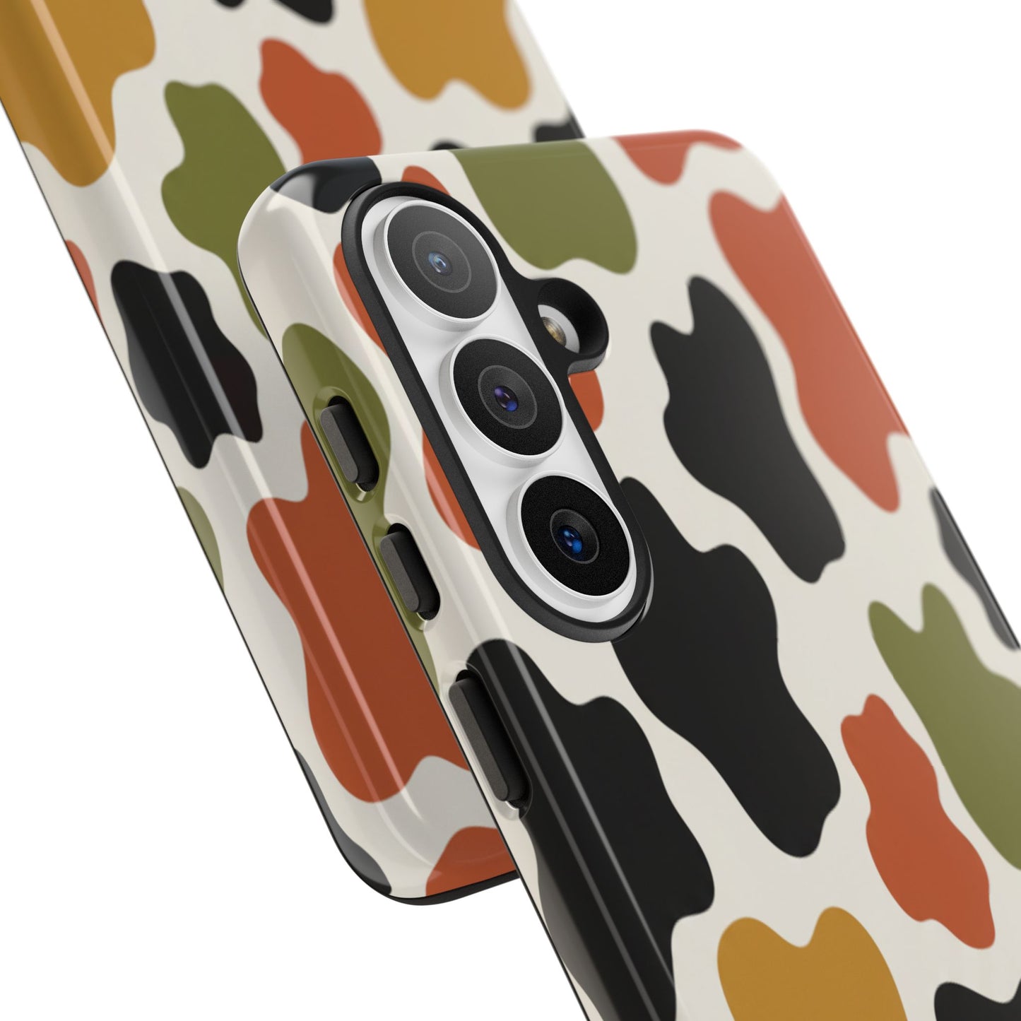Camouflage Pattern Tough Phone Case – Retro Olive, Rust & Mustard Protective Cover