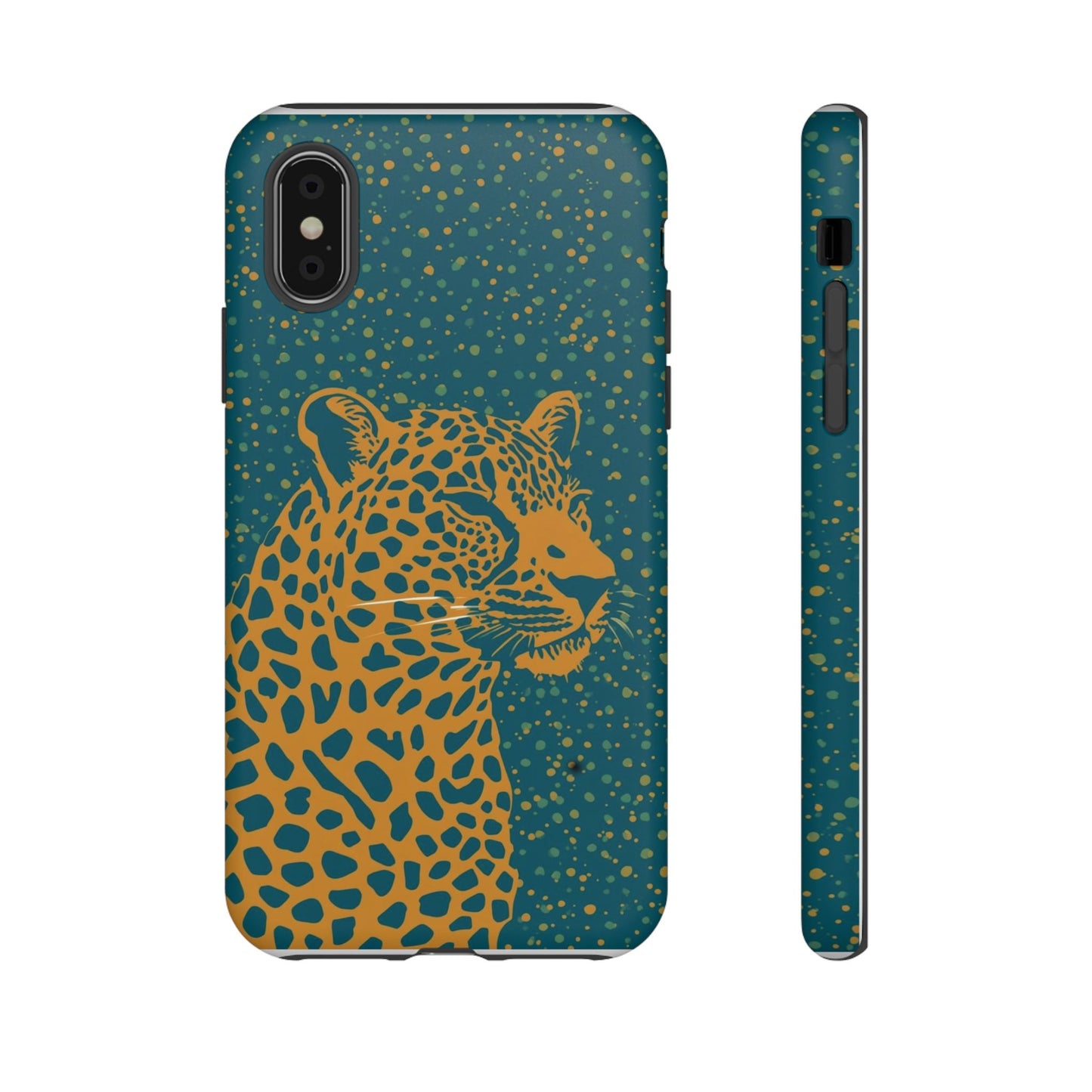 Leopard Spotlight Phone Case — Teal Gold Animal Print Protective Cover