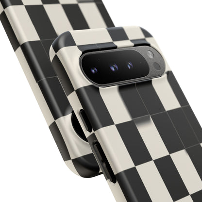 Checkerboard Tough Phone Case — Classic Black & Cream Grid Protective Cover