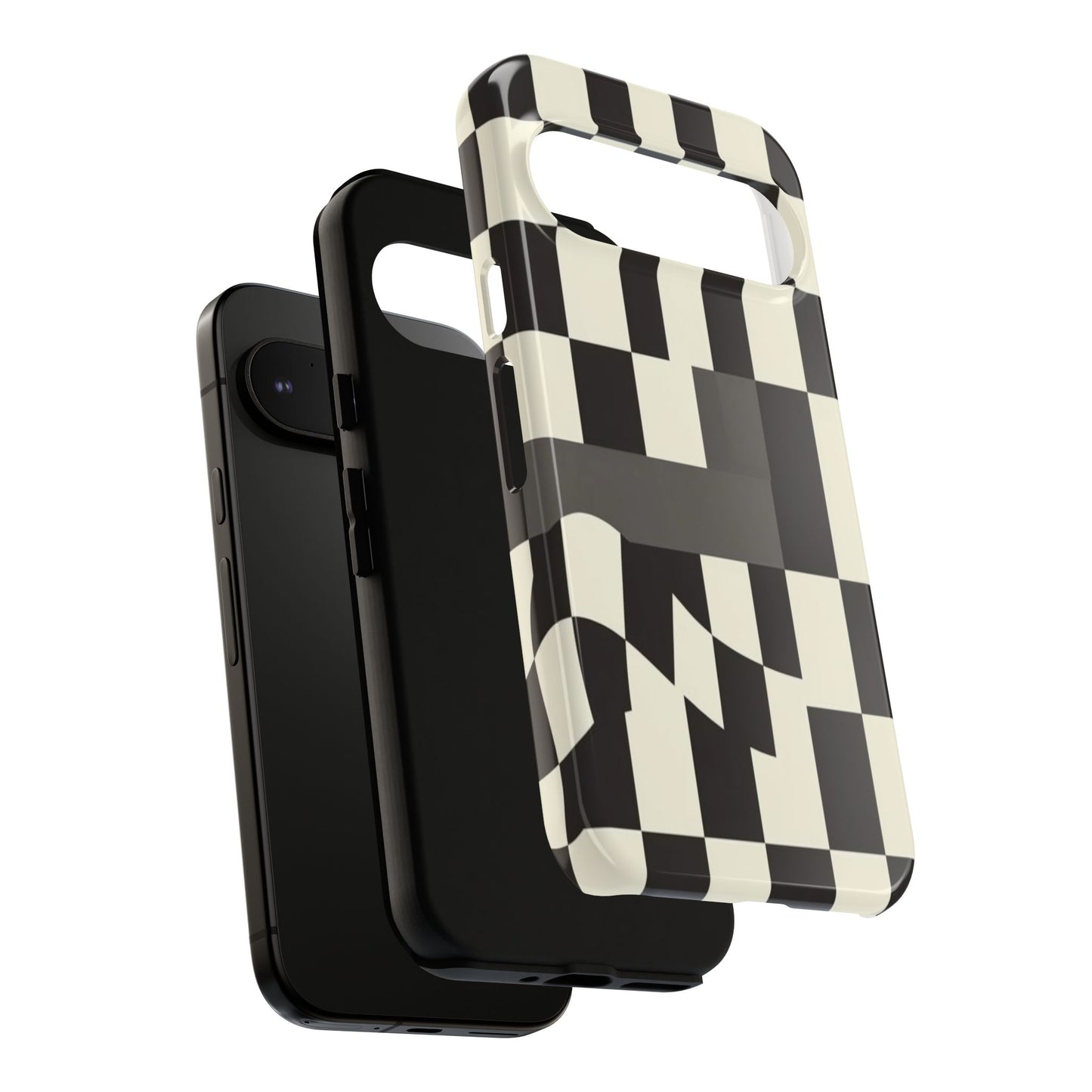 Checkerboard Wave Phone Case — Black & Cream Graphic Tough Case