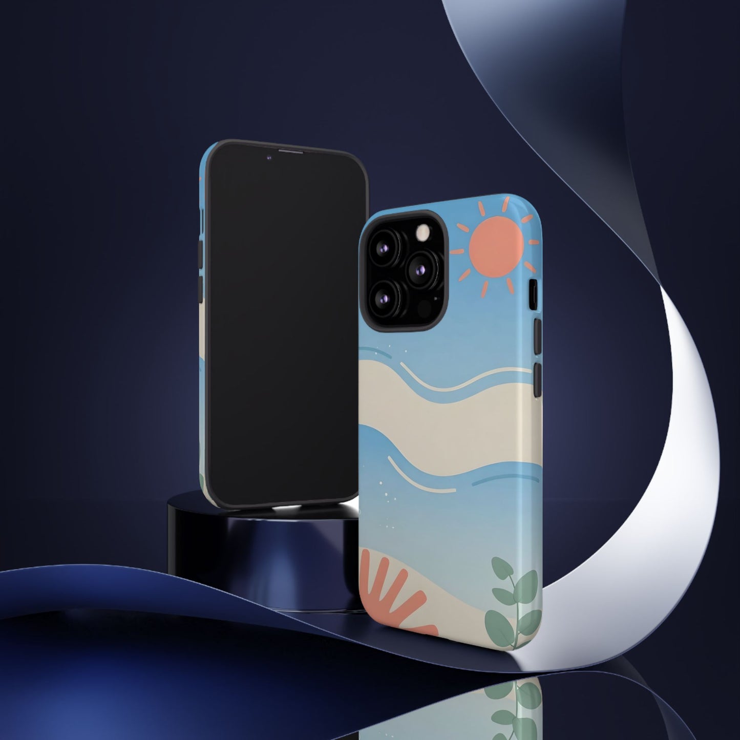 Beach Waves Tough Phone Case — Summer Sun & Seashell Protective Cover