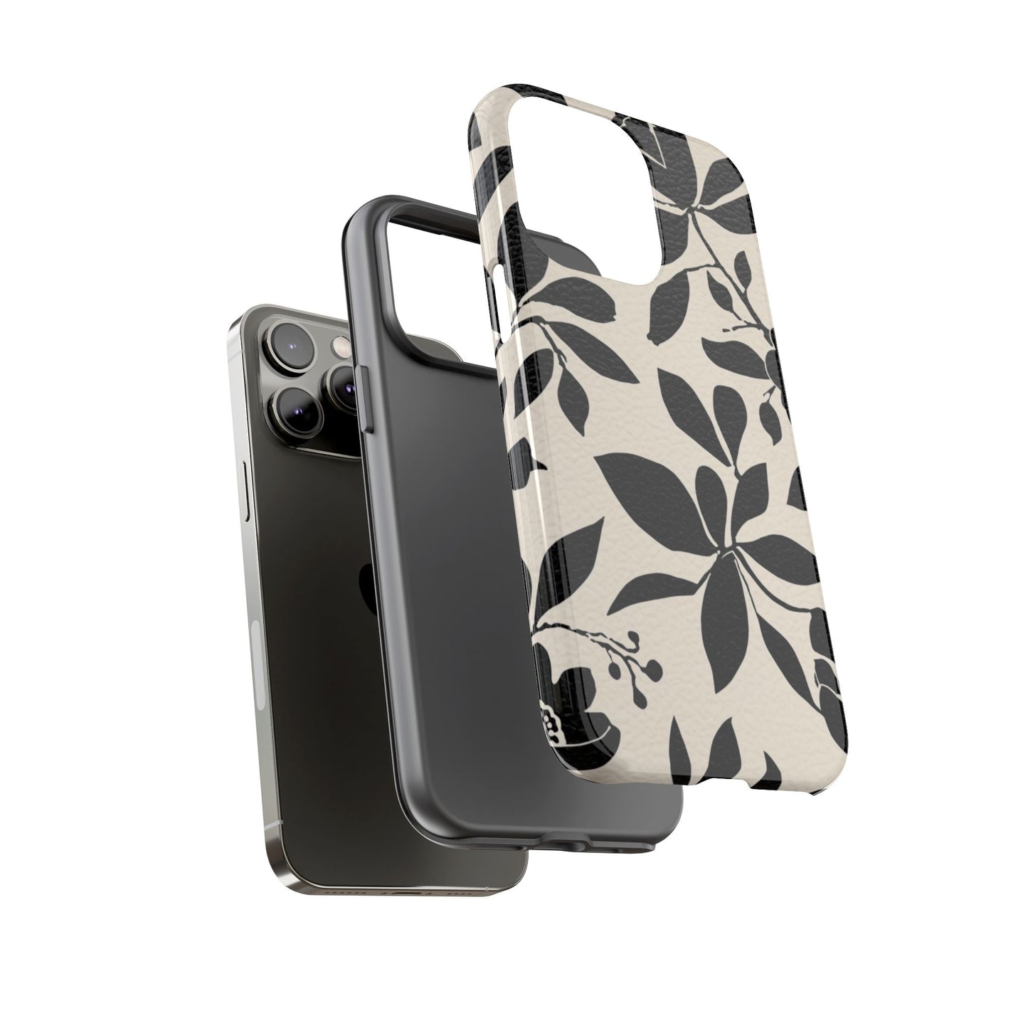Black Floral Pattern Phone Case — Monochrome Botanical Tough Case
