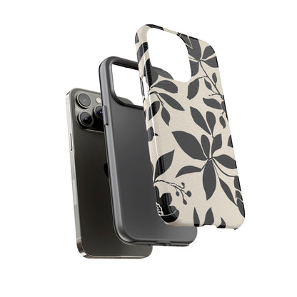 Black Floral Pattern Phone Case — Monochrome Botanical Tough Case