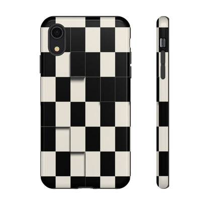 Checkerboard Tough Phone Case — Classic Black & Cream Grid Protective Cover
