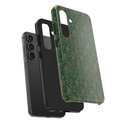 Vintage Floral Tough Phone Case — Green Damask Protective Cover