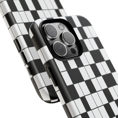 Crossword Grid Phone Case — Black & White Puzzle Pattern Tough Phone Cover
