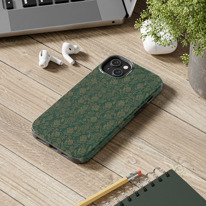 Vintage Floral Tough Phone Case — Green Damask Protective Cover