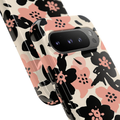 Floral Phone Case — Pink & Black Retro Blossom Protective Cover