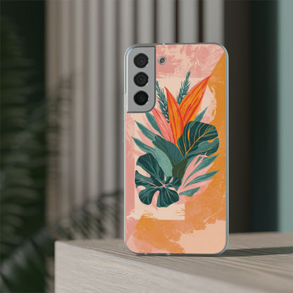 Tropical Botanical Phone Case — Pink & Orange Floral Flexi Case