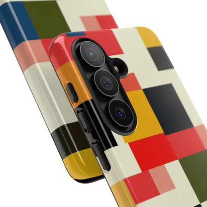 Abstract Color Block Tough Phone Case — Retro Geometric Protective Cover
