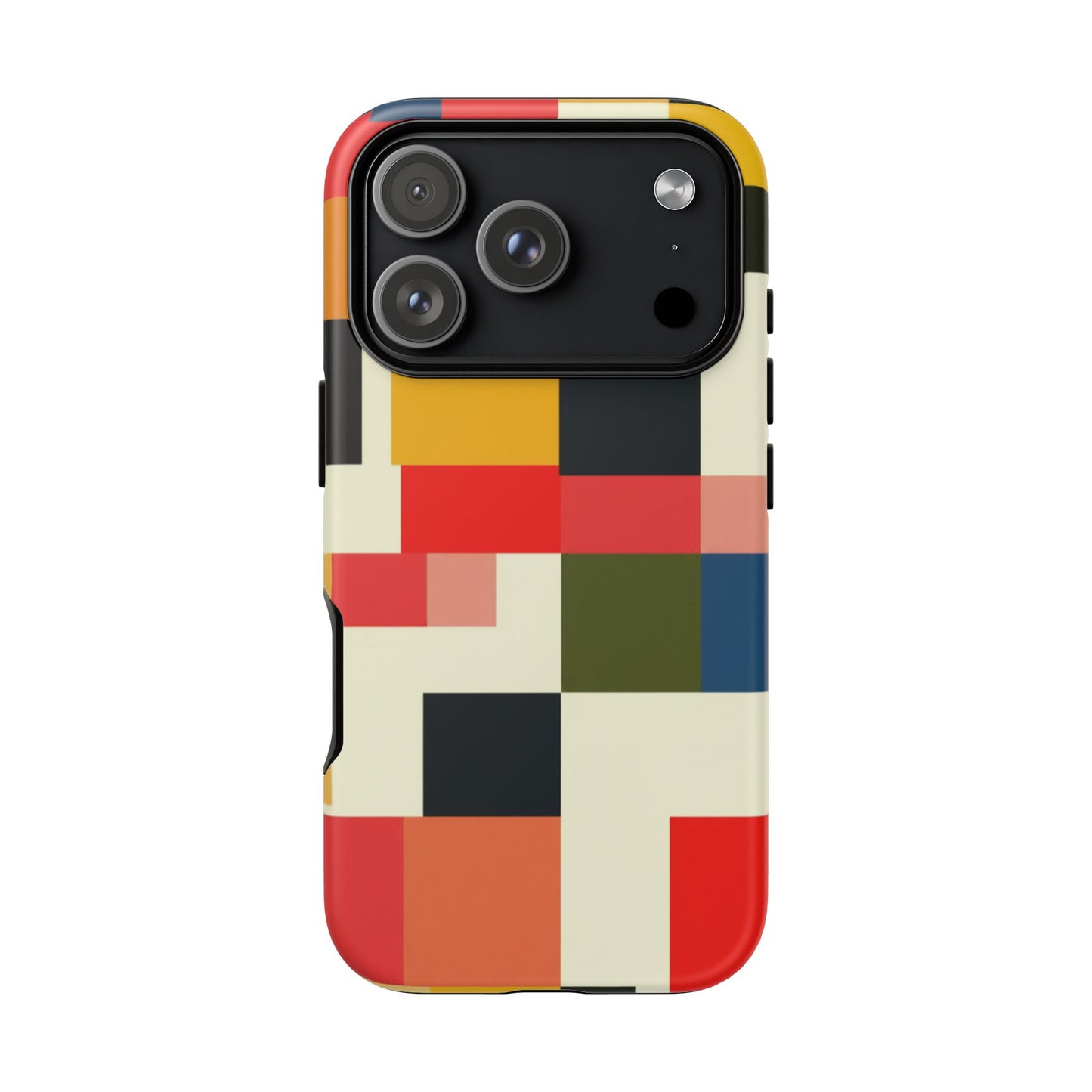 Abstract Color Block Tough Phone Case — Retro Geometric Protective Cover