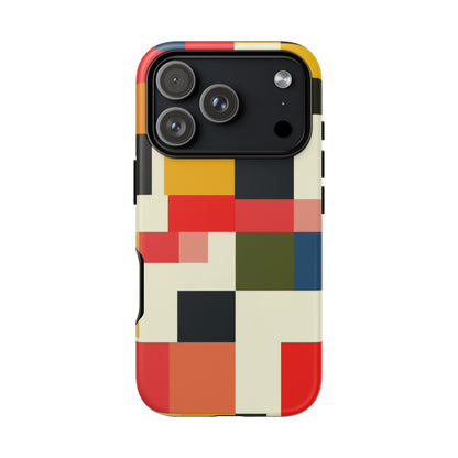 Abstract Color Block Tough Phone Case — Retro Geometric Protective Cover