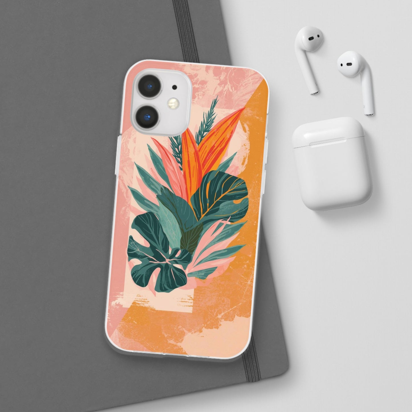 Tropical Botanical Phone Case — Pink & Orange Floral Flexi Case