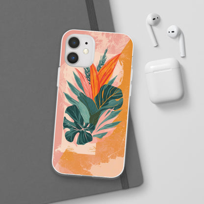 Tropical Botanical Phone Case — Pink & Orange Floral Flexi Case