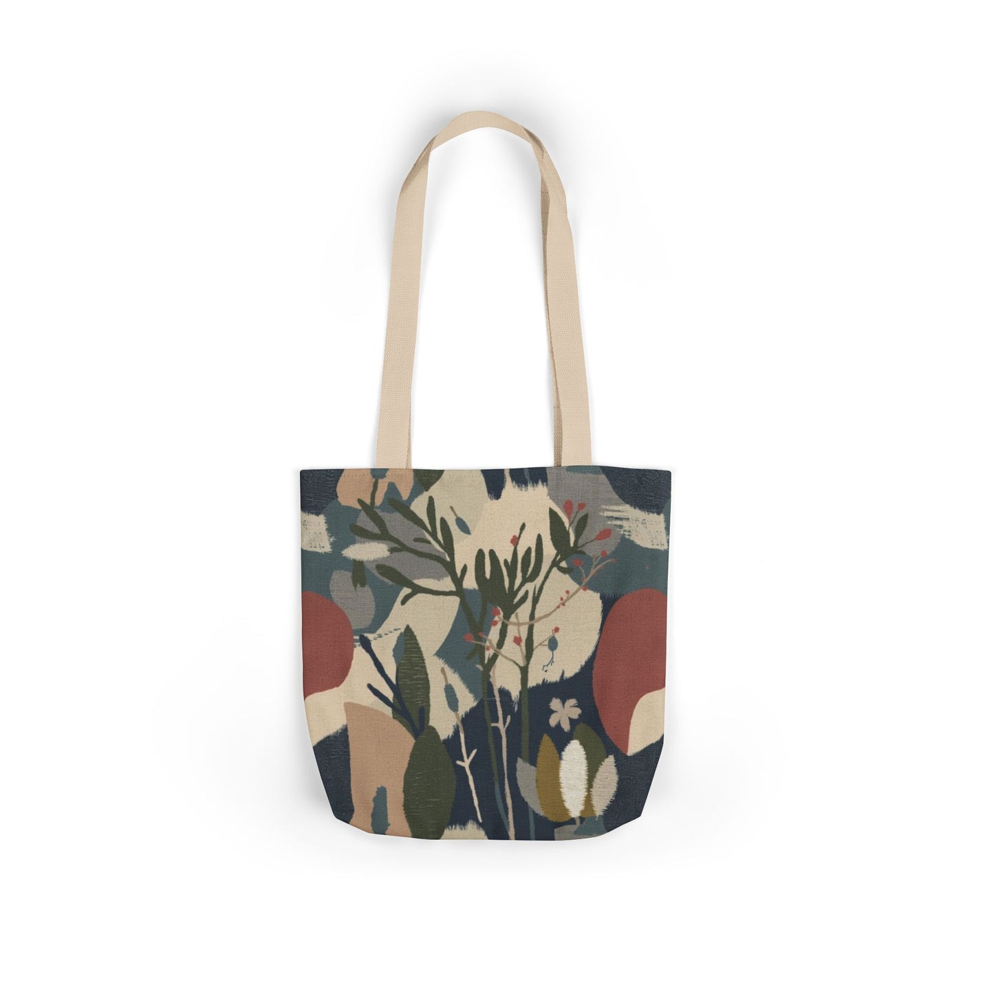 Botanical Abstract Canvas Tote Bag — Earthy Floral Pattern