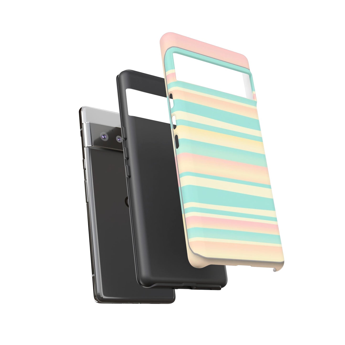 Pastel Striped Tough Phone Case — Mint, Peach & Cream Protective Cover