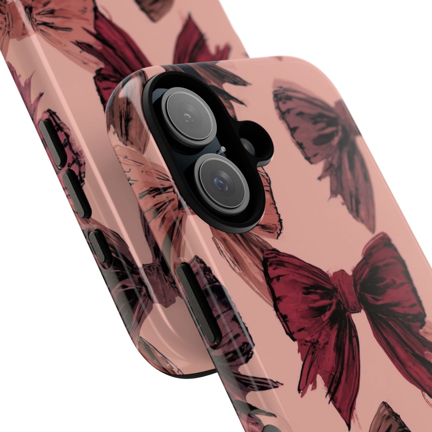 Bow Pattern Tough Phone Case — Pink Watercolor Bows Protective iPhone Cover