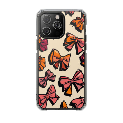 Clear Magnetic Phone Case — Hand-Drawn Pink & Orange Bows Design