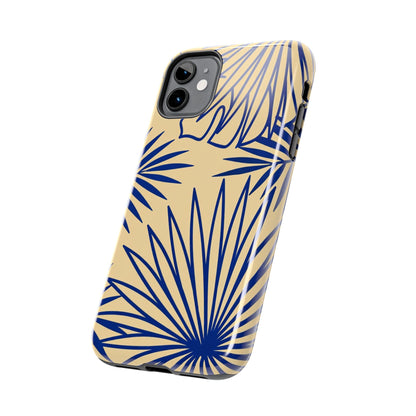 Tropical Palm Pattern Tough Phone Case — Navy Blue Fan Leaves on Sand