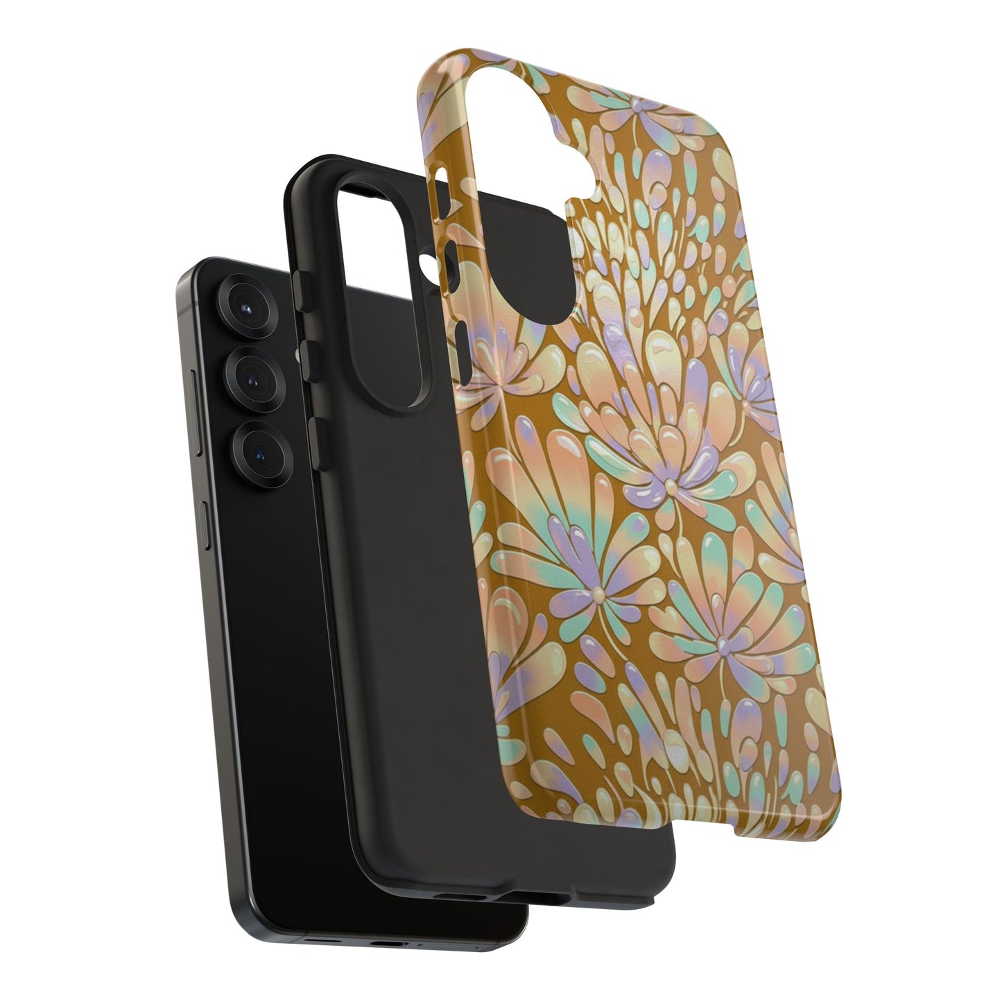 Floral Burst Tough Phone Case – Gold Pastel Botanical Protection