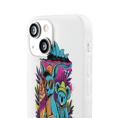 Kangaroo & Koala Surf Phone Case — Neon Aussie Beach Vibes Flexible Case
