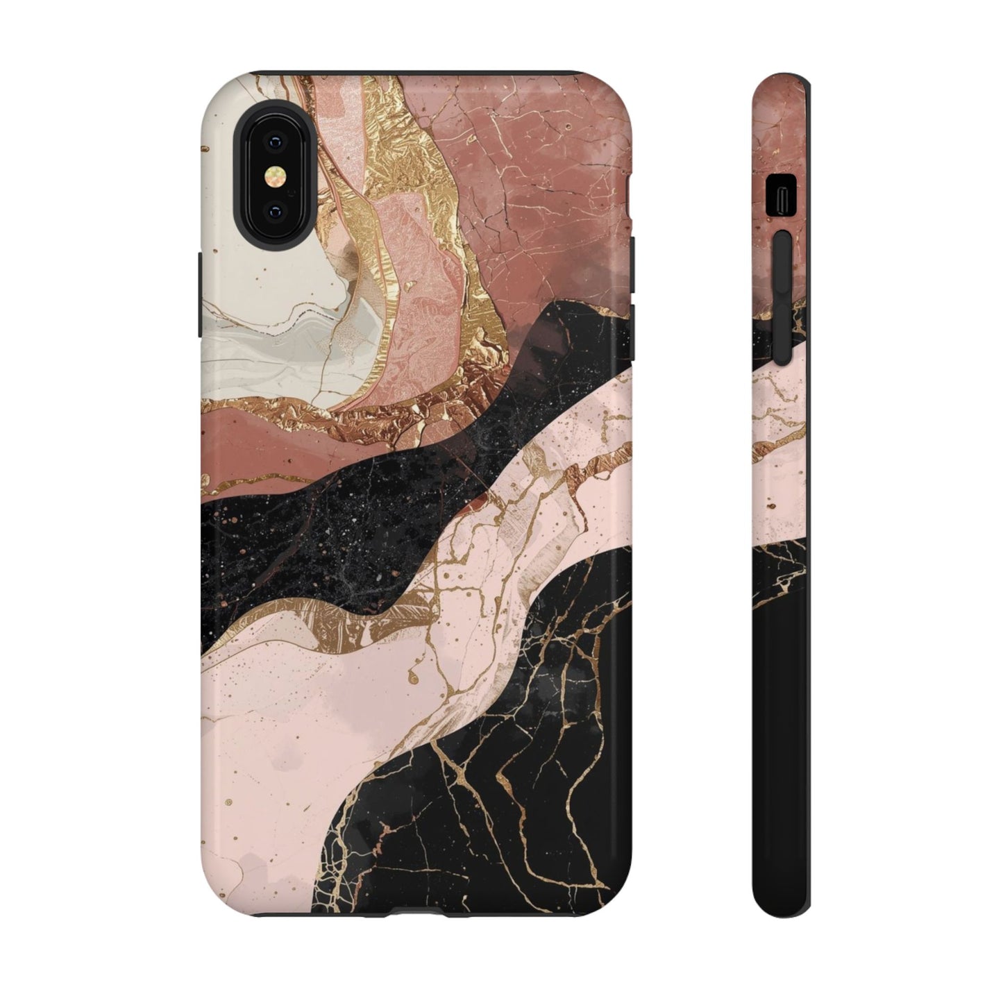 Marbled Rose Gold Phone Case — Abstract Pink & Black Protective Tough Case