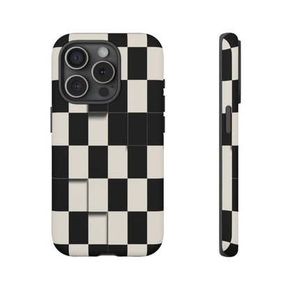 Checkerboard Tough Phone Case — Classic Black & Cream Grid Protective Cover