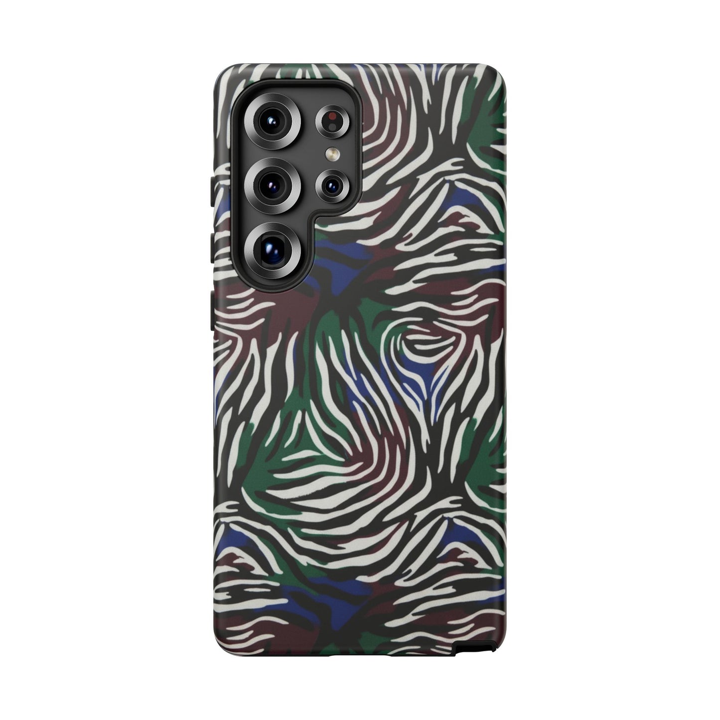 Zebra Camo Tough Phone Case – Green & Blue Animal Print Protective Cover