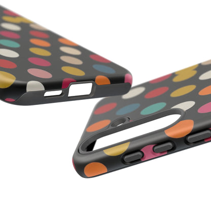 Polka Dot Tough Phone Case – Colorful Retro Dots on Black
