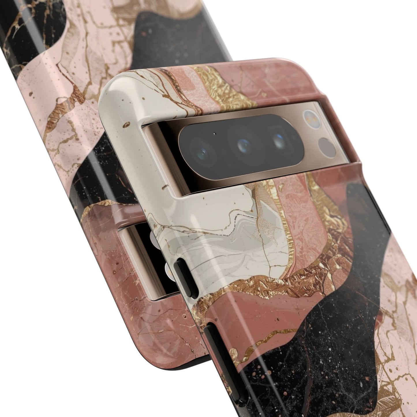 Marbled Rose Gold Phone Case — Abstract Pink & Black Protective Tough Case