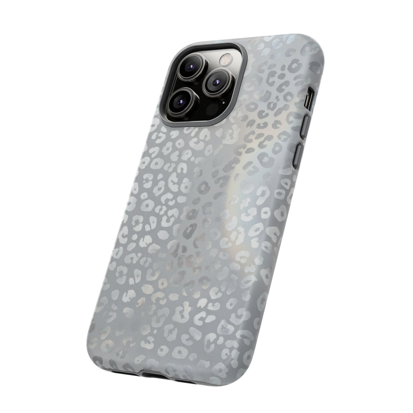 Grey Leopard Print Tough Phone Case — Durable Protective iPhone Cover