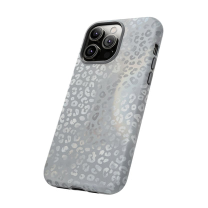 Grey Leopard Print Tough Phone Case — Durable Protective iPhone Cover