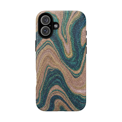 Marbled Teal & Gold Phone Case — Glitter Swirl Tough Case