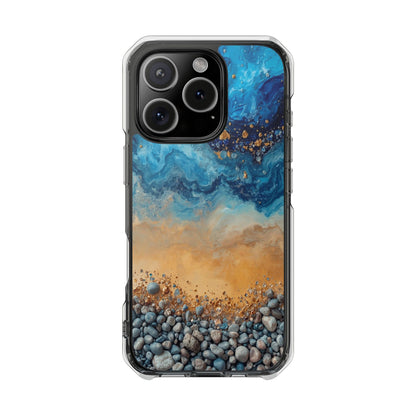 Clear Magnetic Phone Case — Blue Ocean Agate Design, Impact-Resistant Protection