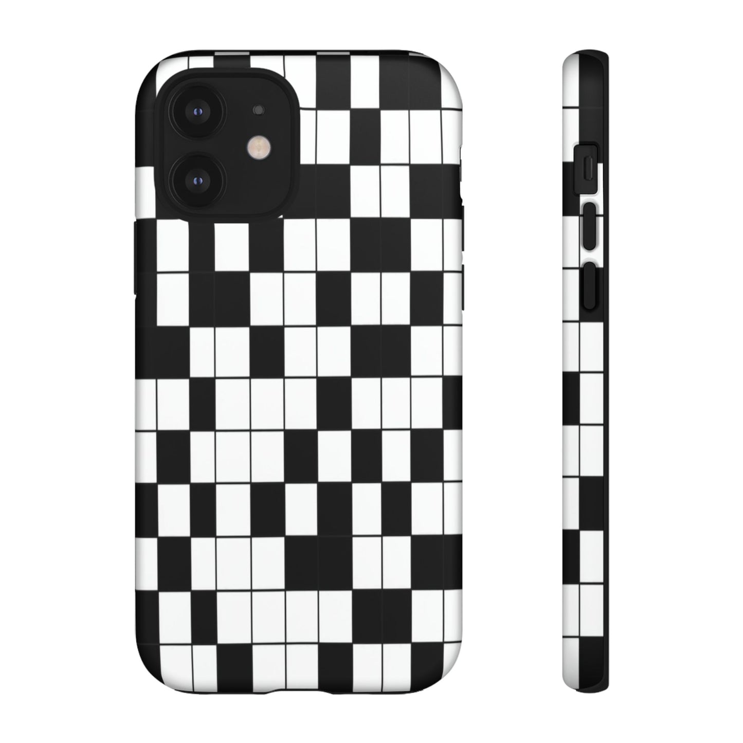 Crossword Grid Phone Case — Black & White Puzzle Pattern Tough Phone Cover