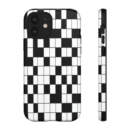 Crossword Grid Phone Case — Black & White Puzzle Pattern Tough Phone Cover